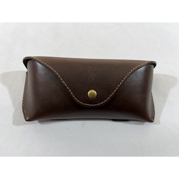 Ralph Lauren Brown Button Leather Eyeglasses Sunglasses Case Travel Belt Loop - Picture 2 of 10